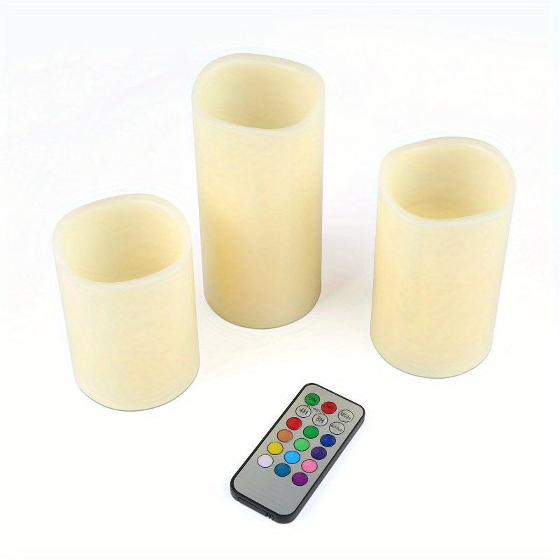 3Pcs Flameless LED Candles - Wireless Battery-Operated Votive with Remote Control and Timer