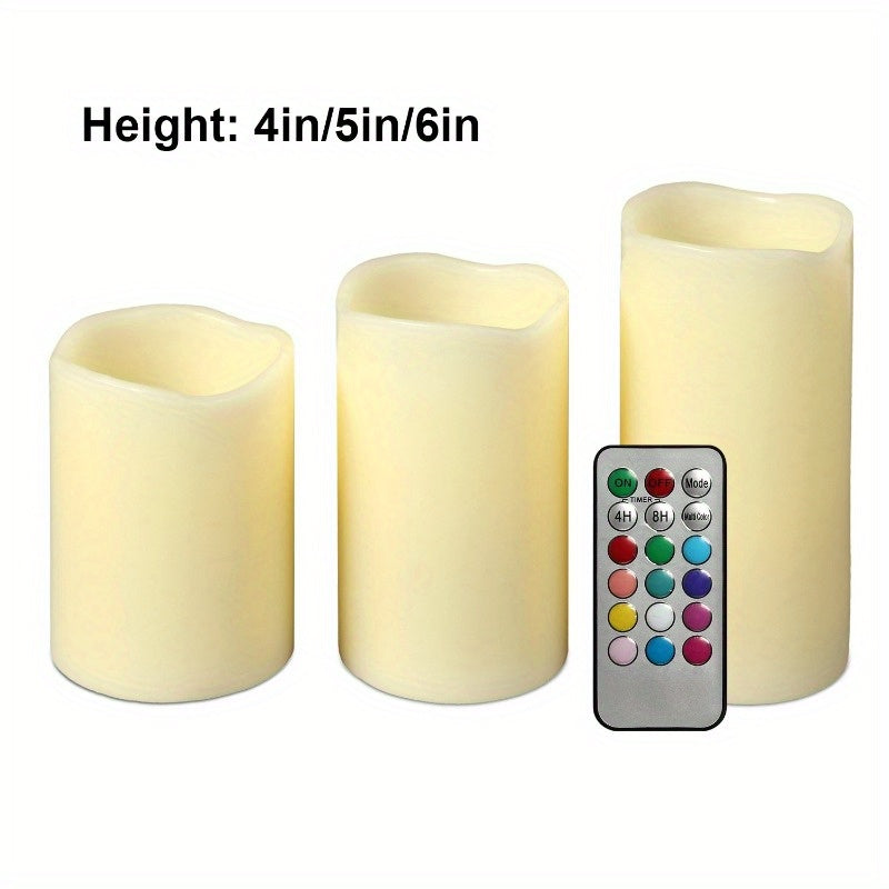 3Pcs Flameless LED Candles - Wireless Battery-Operated Votive with Remote Control and Timer