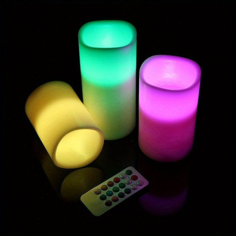 3Pcs Flameless LED Candles - Wireless Battery-Operated Votive with Remote Control and Timer