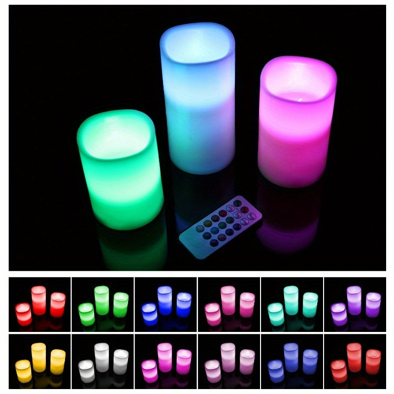 3Pcs Flameless LED Candles - Wireless Battery-Operated Votive with Remote Control and Timer