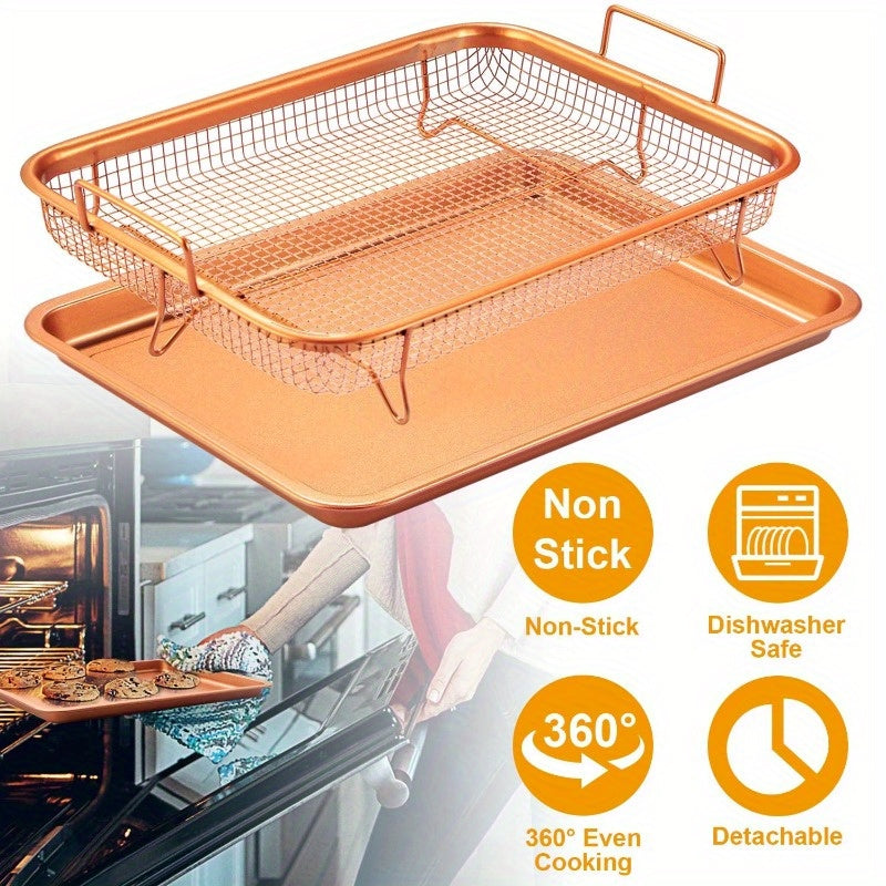 Crisper Tray Set Non Stick Cookie Sheet Tray Air Fry Pan Grill Basket Oven Dishwasher Safe Oil Free