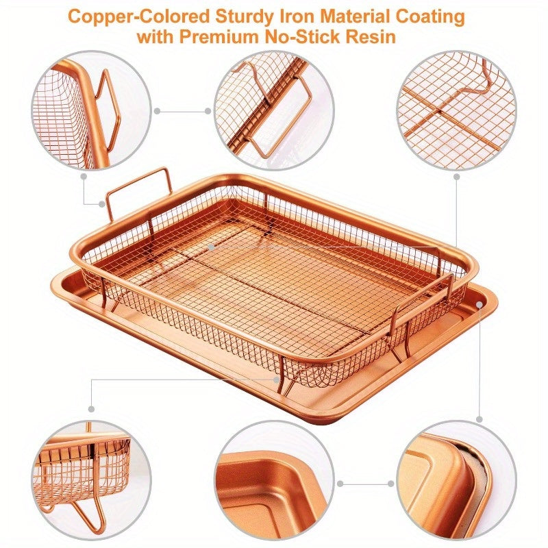 Crisper Tray Set Non Stick Cookie Sheet Tray Air Fry Pan Grill Basket Oven Dishwasher Safe Oil Free