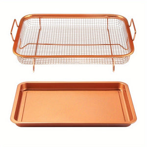 Crisper Tray Set Non Stick Cookie Sheet Tray Air Fry Pan Grill Basket Oven Dishwasher Safe Oil Free