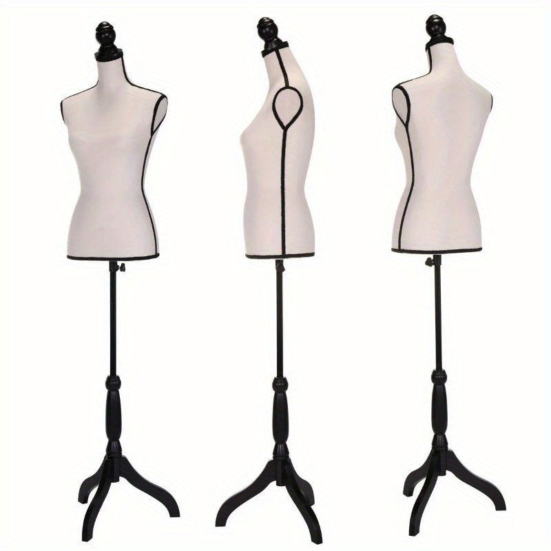 Female Mannequin Torso Dress Form Manikin Body Model with Tripod Wood Stand 51.2"-66" Adjustable Height, Beige