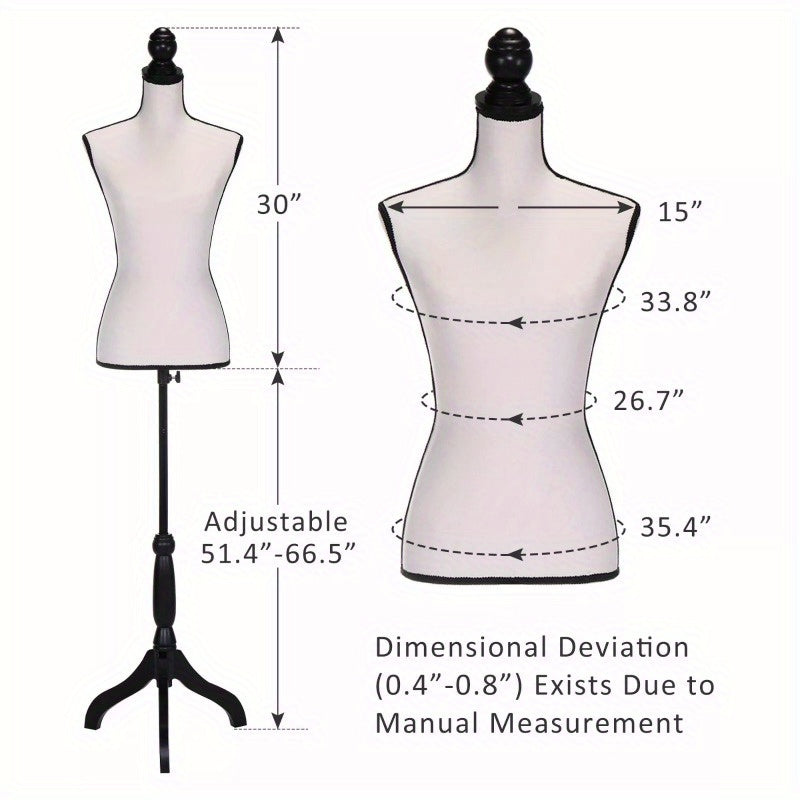 Female Mannequin Torso Dress Form Manikin Body Model with Tripod Wood Stand 51.2"-66" Adjustable Height, Beige