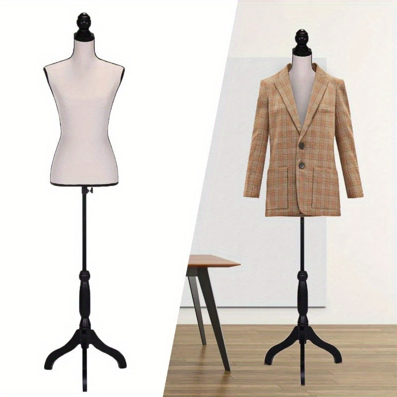 Female Mannequin Torso Dress Form Manikin Body Model with Tripod Wood Stand 51.2"-66" Adjustable Height, Beige