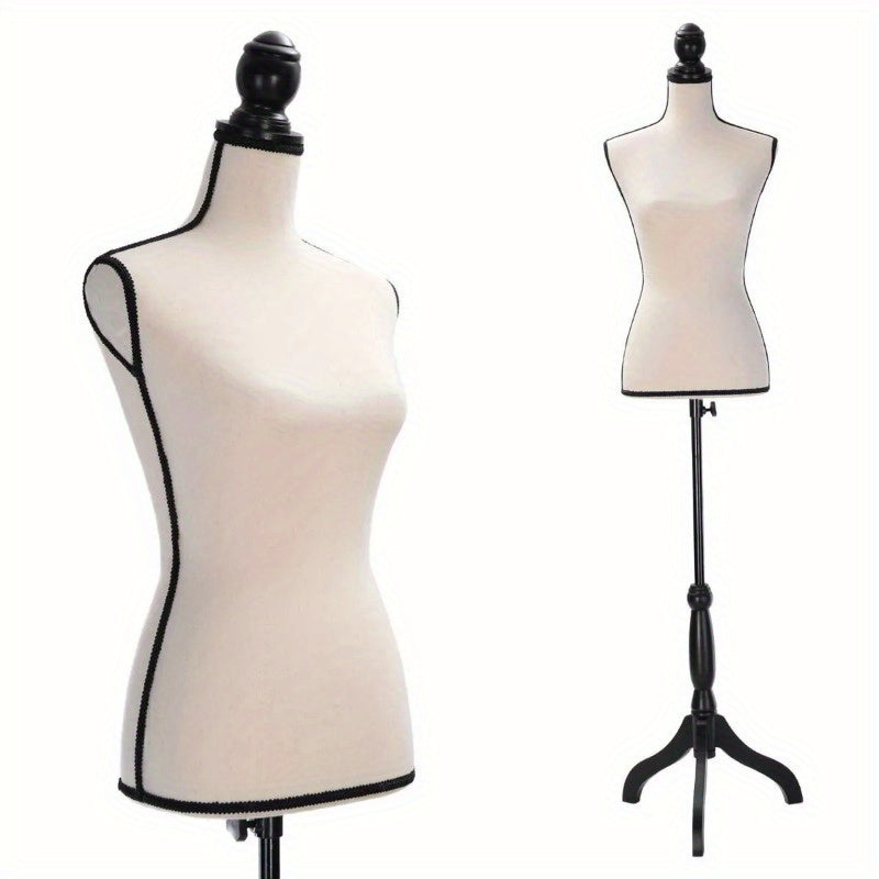 Female Mannequin Torso Dress Form Manikin Body Model with Tripod Wood Stand 51.2"-66" Adjustable Height, Beige