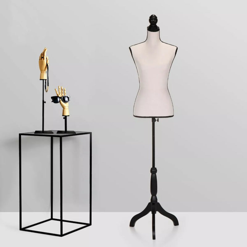 Female Mannequin Torso Dress Form Manikin Body Model with Tripod Wood Stand 51.2"-66" Adjustable Height, Beige