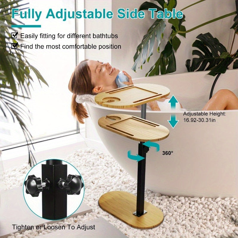 C-Shaped Bathtub Tray Table With Adjustable Height 360° Rotatable Desktop Freestanding Bath Caddy Against Wall Couch Bed Sofa Side Table