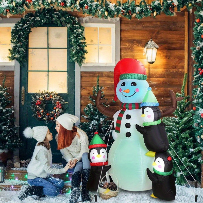 5.9FT Christmas Inflatable Outdoor Decoration Snowman Penguin Blow Up Yard Decoration with LED Light Built-in Air Blower for Winter Holiday Xmas Garden