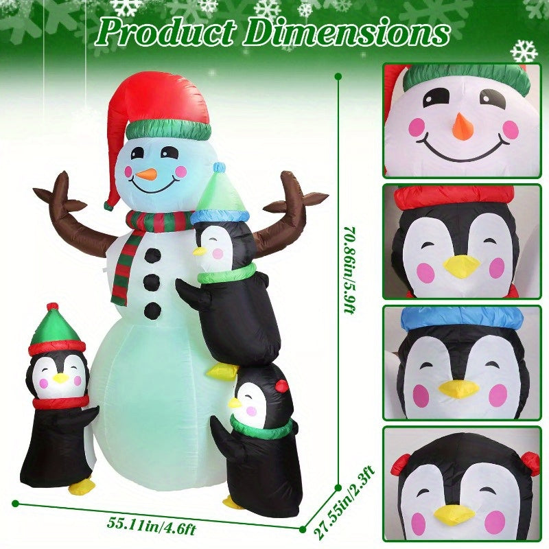 5.9FT Christmas Inflatable Outdoor Decoration Snowman Penguin Blow Up Yard Decoration with LED Light Built-in Air Blower for Winter Holiday Xmas Garden