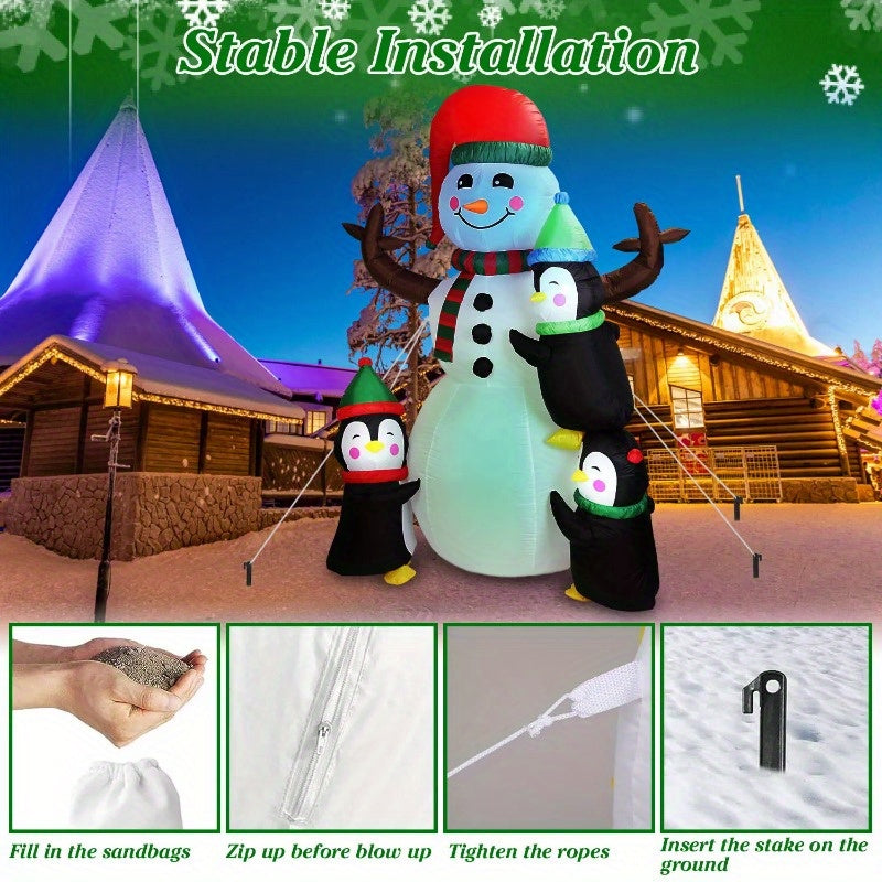 5.9FT Christmas Inflatable Outdoor Decoration Snowman Penguin Blow Up Yard Decoration with LED Light Built-in Air Blower for Winter Holiday Xmas Garden