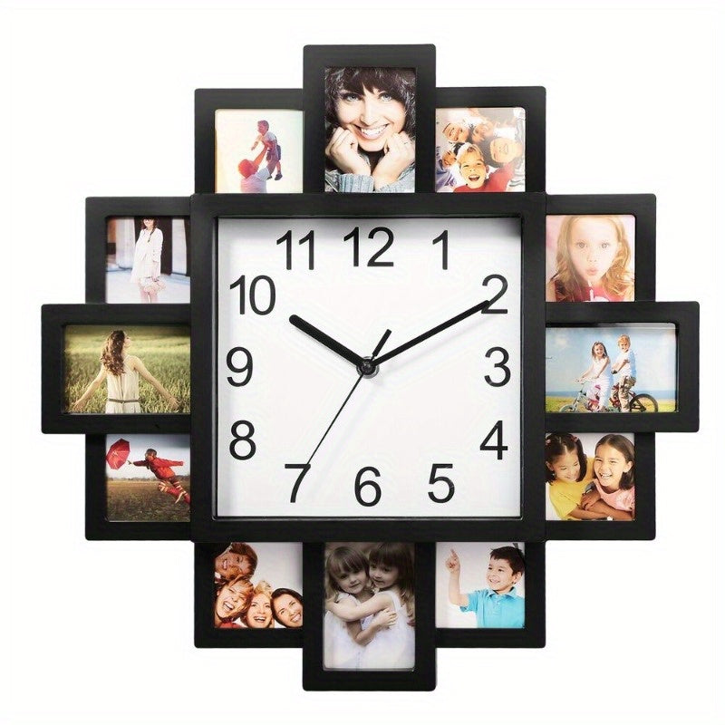 Photo Frame Clock Picture Collage 12-Picture Display Wall Clock Photowall Wall Hanging Home Decor