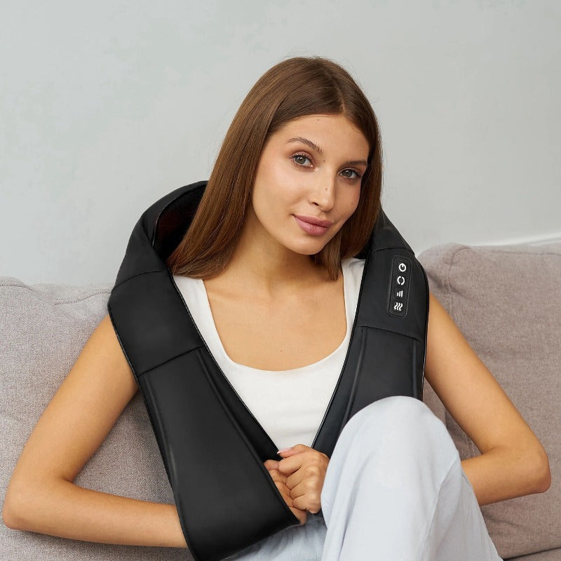 Electric Neck And Back Massager with Infrared Light Heating 3 Intensity Levels Deep Kneading 3D Shiatsu Massage Pillow For Back Arms Thighs Pain Relief Home Car Office