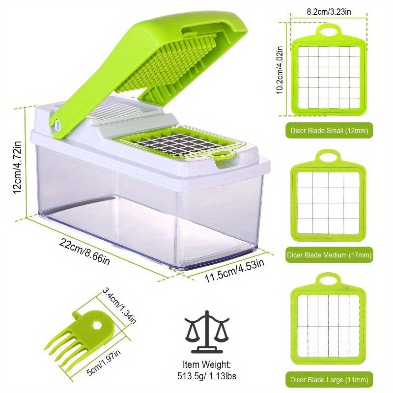 Stainless Steel Vegetable Slicer & Food Chopper Set, Quick Potato, Tomato, Fruit Cutter with 3 Blades