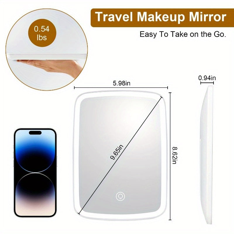 USB Rechargeable LED Makeup Mirror, 3 Light Colors, 5.98x8.62in Vanity Desk Mirror with Touch Screen & Adjustable Brightness