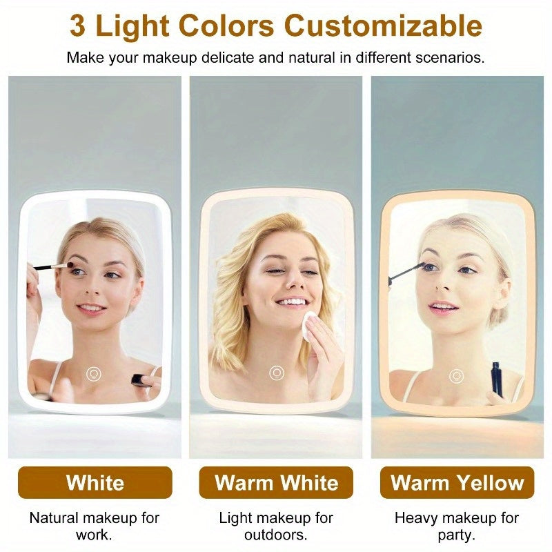 USB Rechargeable LED Makeup Mirror, 3 Light Colors, 5.98x8.62in Vanity Desk Mirror with Touch Screen & Adjustable Brightness