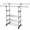 Extendable Garment Hanging Rack with Rolling Wheels - Clothing Rail & Shoe Organizer, Holds up to 77 lbs