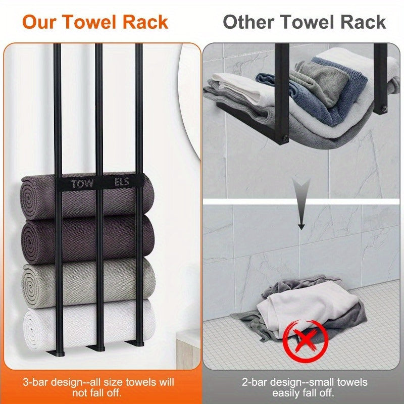 Wall-Mounted Towel Rack - Organizer Shelf for Bath & Hand Towels, Ideal for Rolled Towels