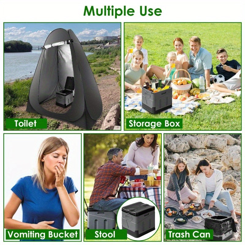 Portable Folding Toilet for Car, Camping, Boating, Hiking - Outdoor Travel Potty with Carry Bag, Lid, and Trash Bags