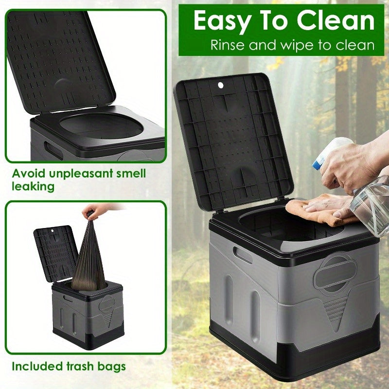 Portable Folding Toilet for Car, Camping, Boating, Hiking - Outdoor Travel Potty with Carry Bag, Lid, and Trash Bags