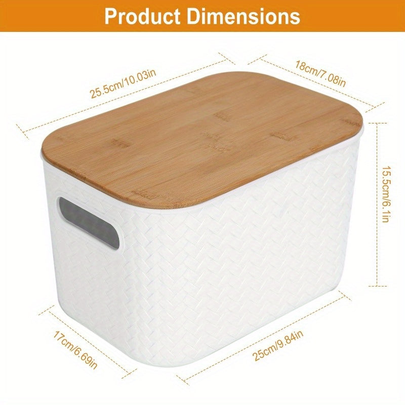 2-Piece Stackable Storage Bins with Bamboo Lids - Plastic Containers with Handles for Bedroom, Kitchen, Shelf, and Closet Organization