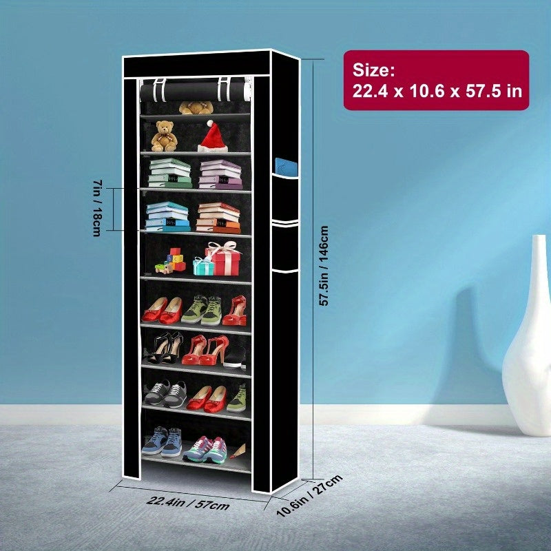 10-Tier DIY Shoe Cabinet - Dustproof, Easy Assembly, Non-Woven Fabric Shoe Rack Holds Up to 27 Pairs