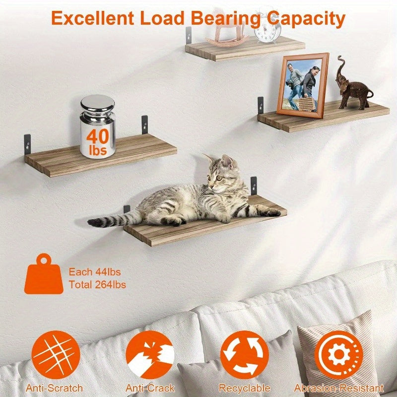 6 Sets Floating Wall Shelves - 15.55x5.19 Inch Wood Storage with Metal Brackets, Hanging Display Shelves for Living Room, Bathroom, and Kitchen Decor