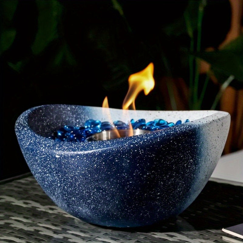 Tabletop Fire Pit with Mixed Color, Outdoor & Indoor Fire Pit, Portable Concrete Blue