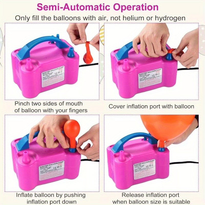 Electric Portable Dual Nozzle Balloon Blower Pump Inflatable for Decoration, Party [110V-120V, 600W, Rose Red]