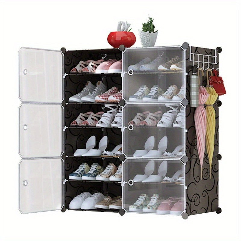 6-Tier Stackable Shoe Rack Organizer with Transparent Doors - 2-Row Free Standing Shoe Storage Cabinet for Heels, Boots, Slippers - Entryway, Hallway, Bedroom