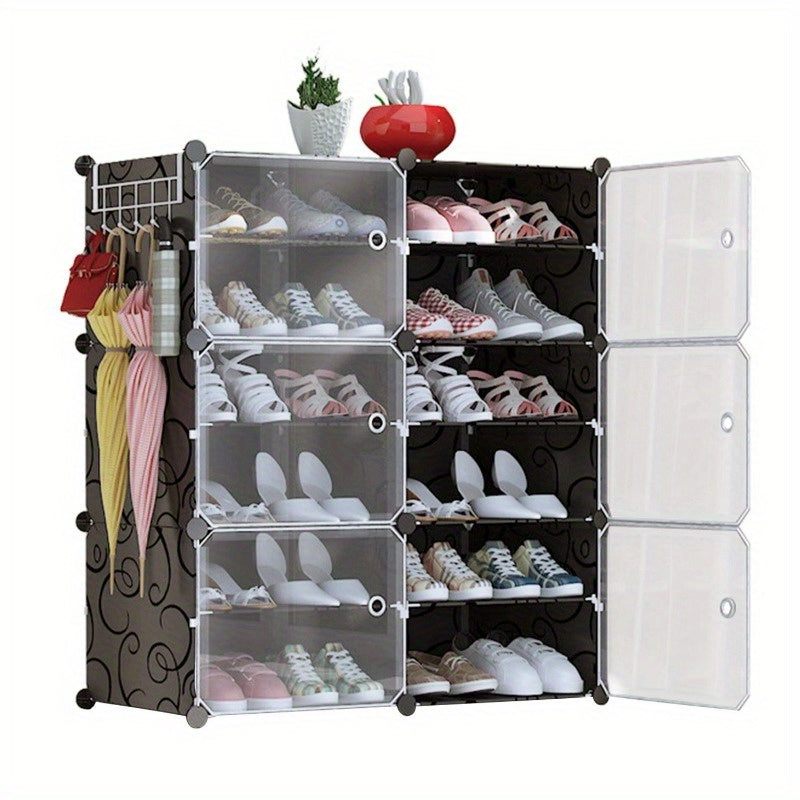 6-Tier Stackable Shoe Rack Organizer with Transparent Doors - 2-Row Free Standing Shoe Storage Cabinet for Heels, Boots, Slippers - Entryway, Hallway, Bedroom