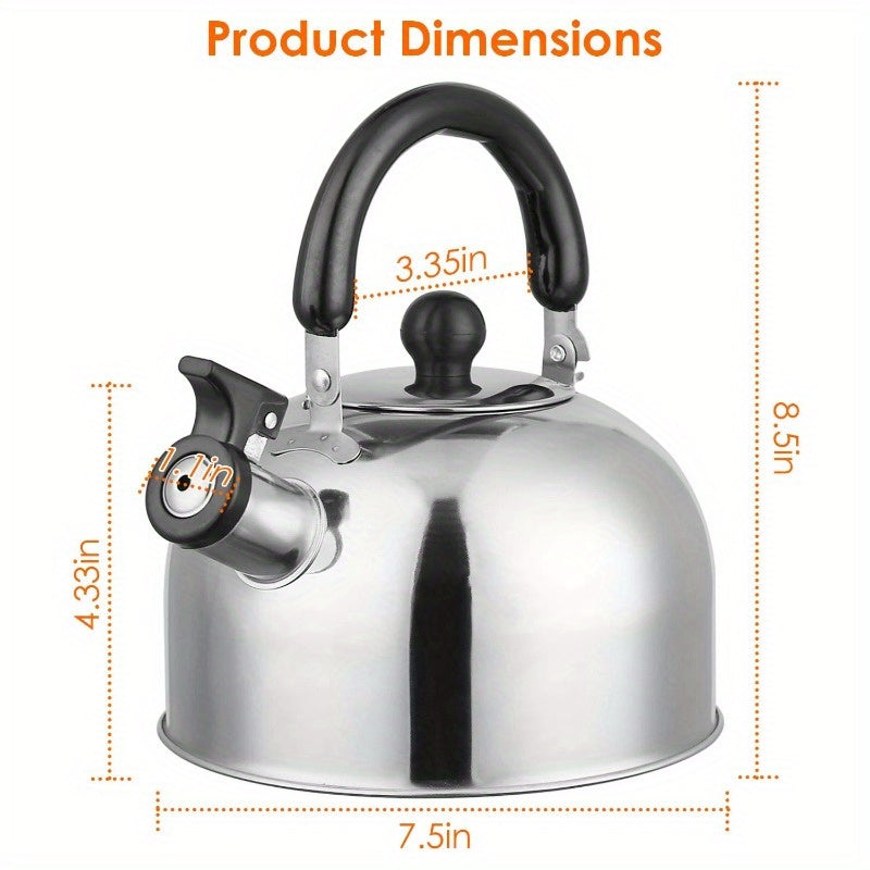 2.1-Quart Stainless Steel Whistling Tea Kettle - Stovetop & Induction Gas Teapot with Insulated Handle for Camping, Kitchen, Office