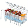 Ice Chilled Condiment Caddy Serving Tray Container Bar Garnish Holder Salad Platter Server Food Storage with 5 Removable Containers 5 Lids 2 Tongs 5 Sporks