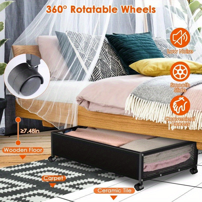 2Pcs Under Bed Storage Containers with 360° Rotating Wheels & Visible Dustproof Cover