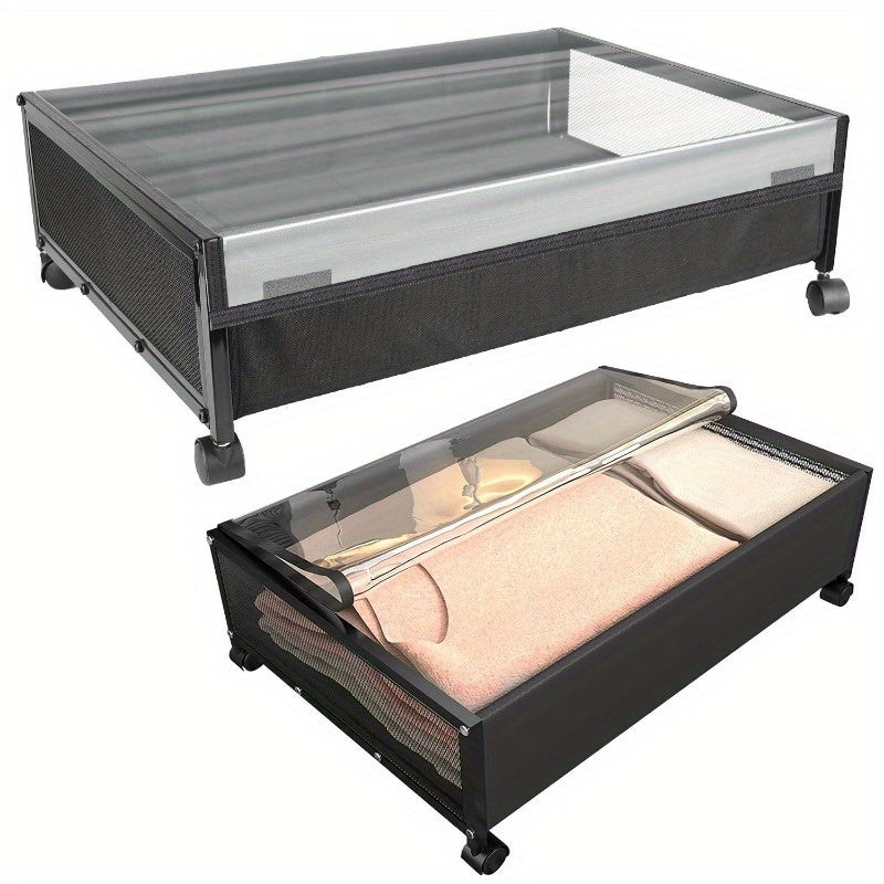 2Pcs Under Bed Storage Containers with 360° Rotating Wheels & Visible Dustproof Cover