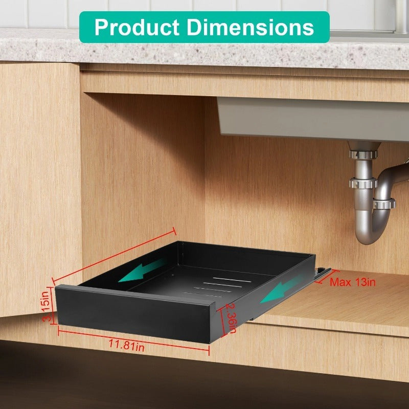 Pull-Out Cabinet Organizer - Carbon Steel Slide-Out Drawer with Smooth Quiet Rails for Kitchen, Bathroom, Living Room - Black, 11.81x16.92x2.75in