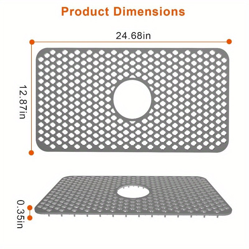 Large Silicone Sink Mat with Central Drain Hole - Non-Slip Grid Protector for Kitchen Sinks