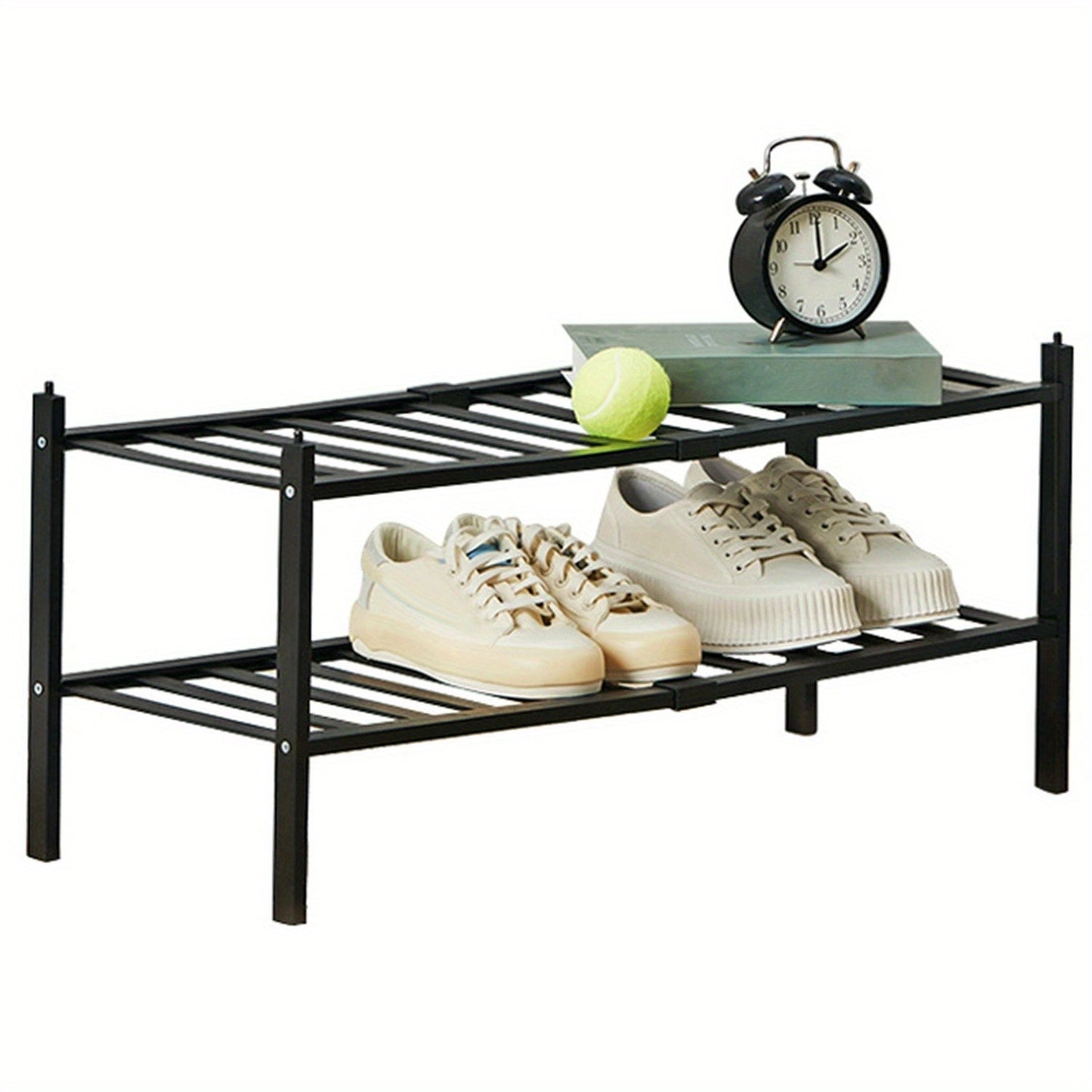 2-Tier Stackable Bamboo Shoe Rack - Freestanding Shoe Storage Organizer for Entryway, Closet, Bedroom, and Bathroom