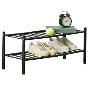 2-Tier Stackable Bamboo Shoe Rack - Freestanding Shoe Storage Organizer for Entryway, Closet, Bedroom, and Bathroom