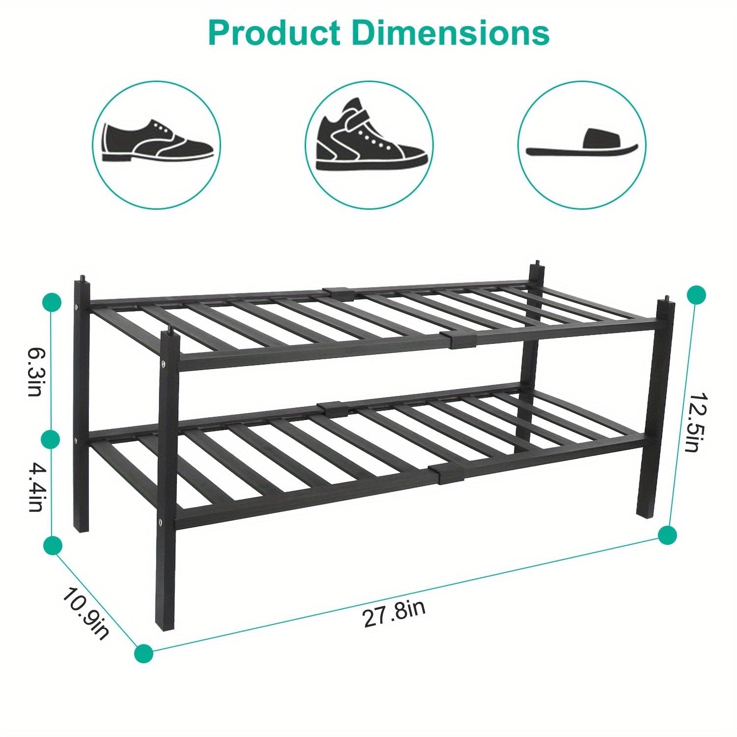 2-Tier Stackable Bamboo Shoe Rack - Freestanding Shoe Storage Organizer for Entryway, Closet, Bedroom, and Bathroom