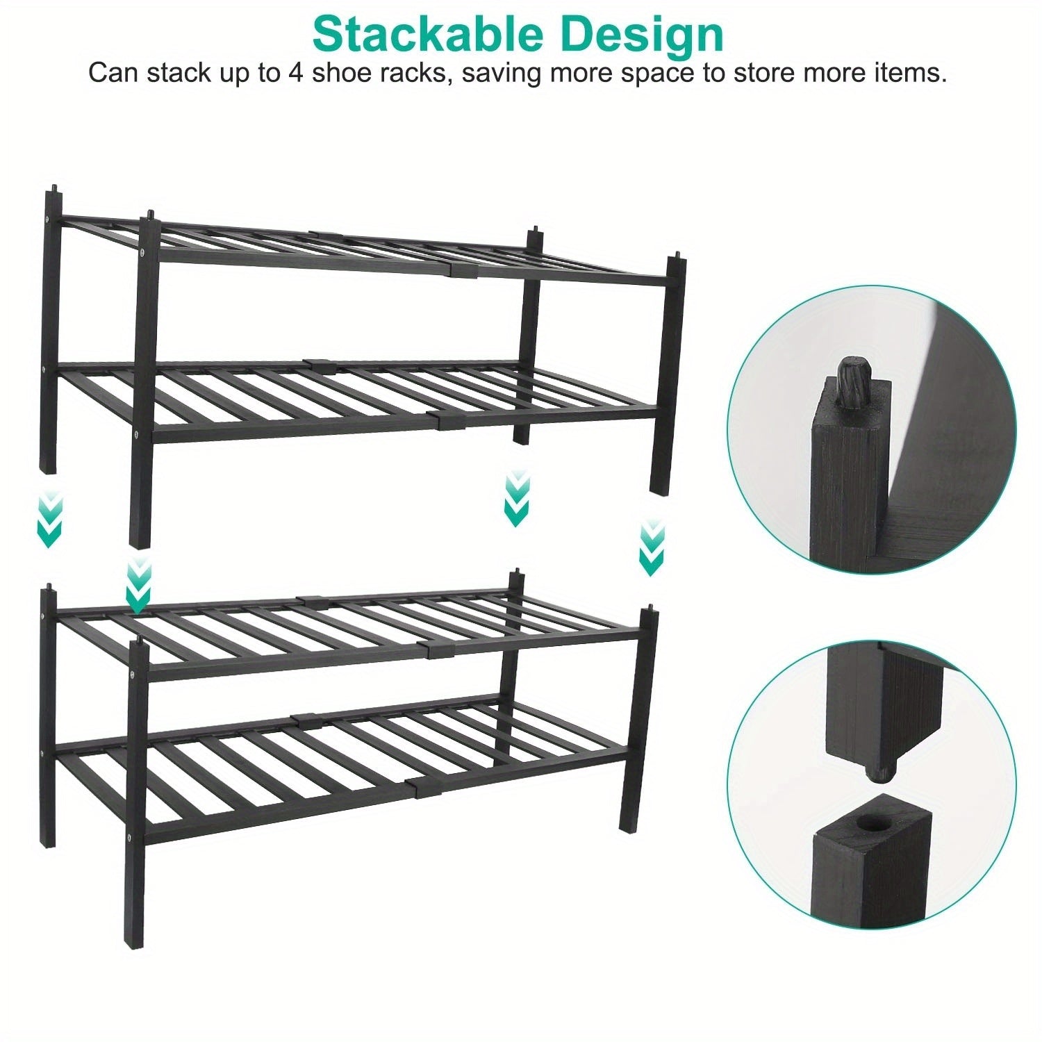 2-Tier Stackable Bamboo Shoe Rack - Freestanding Shoe Storage Organizer for Entryway, Closet, Bedroom, and Bathroom