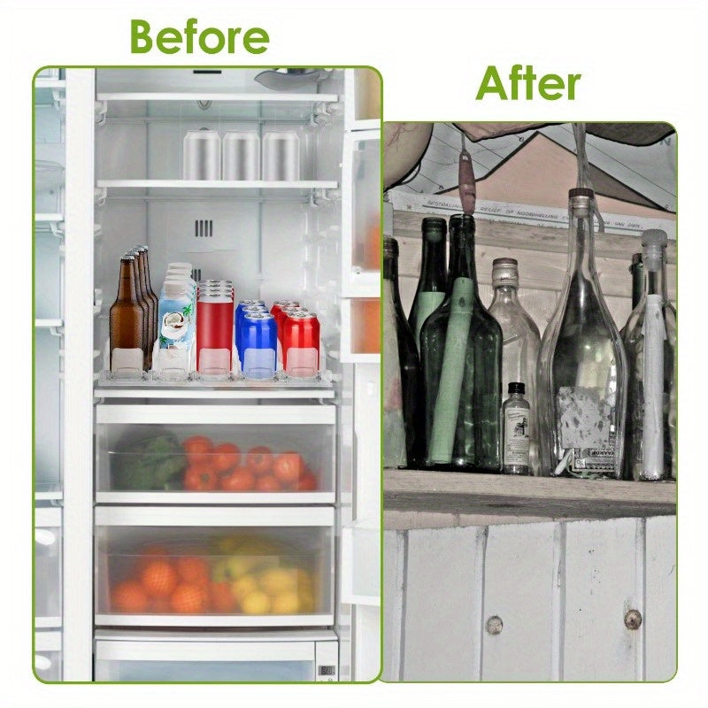 Adjustable Drink Organizer for Fridge - Spring-Loaded Beverage Dispenser with Automatic Pusher, Holds 25 Cans/Bottles in 5 Rows