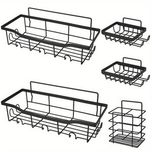 5 Pack Rustproof Shower Caddy Shelves - Wall-Mounted Bathroom Organizer with 18 Hooks for Shampoo, Toothbrush, Soap