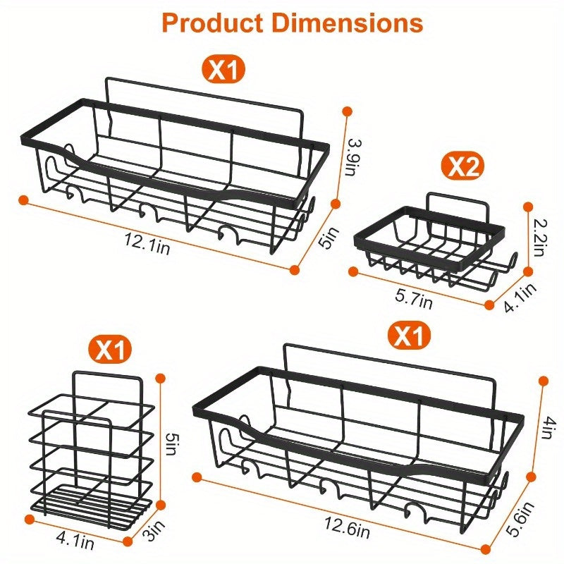 5 Pack Rustproof Shower Caddy Shelves - Wall-Mounted Bathroom Organizer with 18 Hooks for Shampoo, Toothbrush, Soap