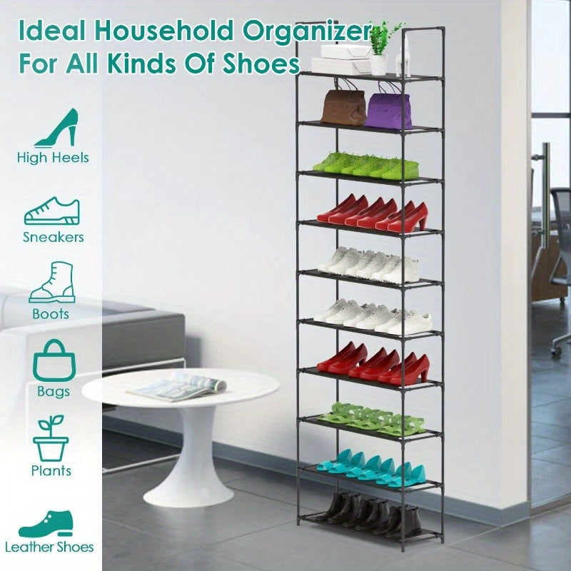 10-Tier Shoe Rack - Space-Saving Organizer for 25-30 Pairs, 23.03x10.82x72.83 Inches, Non-Woven Fabric Vertical Shelf