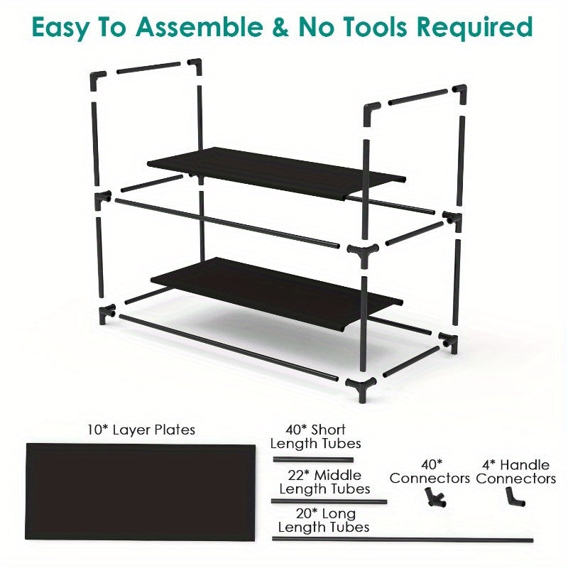 10-Tier Shoe Rack - Space-Saving Organizer for 25-30 Pairs, 23.03x10.82x72.83 Inches, Non-Woven Fabric Vertical Shelf