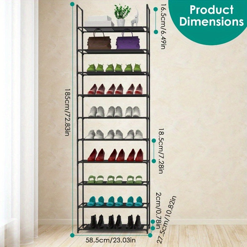 10-Tier Shoe Rack - Space-Saving Organizer for 25-30 Pairs, 23.03x10.82x72.83 Inches, Non-Woven Fabric Vertical Shelf