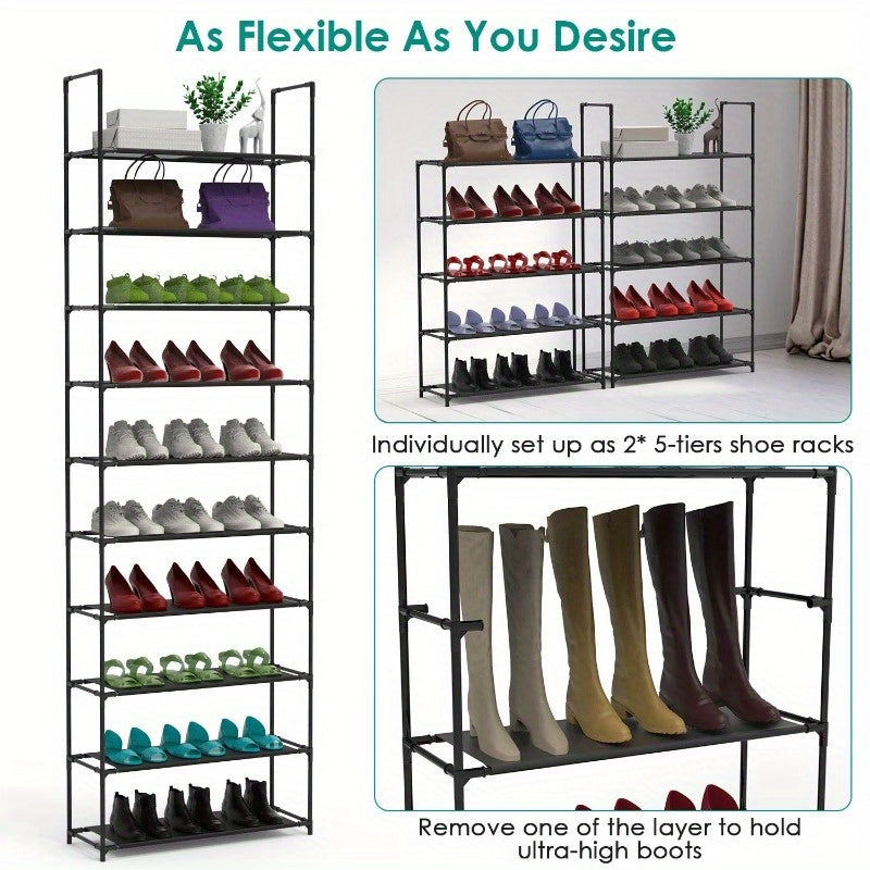 10-Tier Shoe Rack - Space-Saving Organizer for 25-30 Pairs, 23.03x10.82x72.83 Inches, Non-Woven Fabric Vertical Shelf