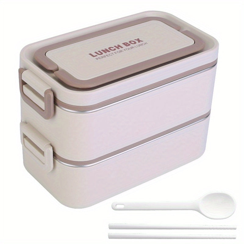 Stackable Bento Lunch Box - 3 Compartment Food Container, Leakproof, Dishwasher & Microwave Safe with Chopsticks and Spoon for Adults & Kids